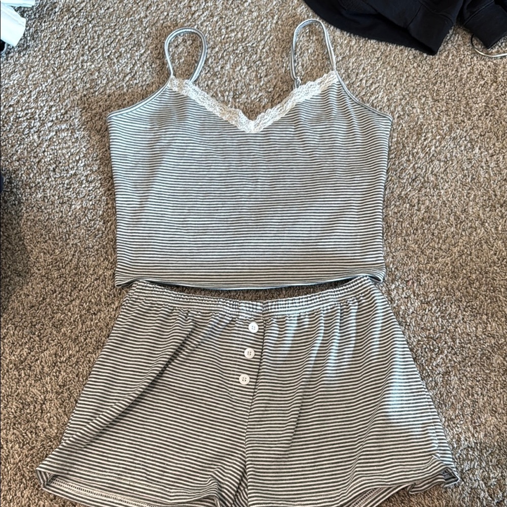 Amazon Gray and White Striped Pajama Set
